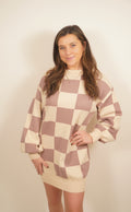 Neutral Checkered Knit Sweater Dress image 0