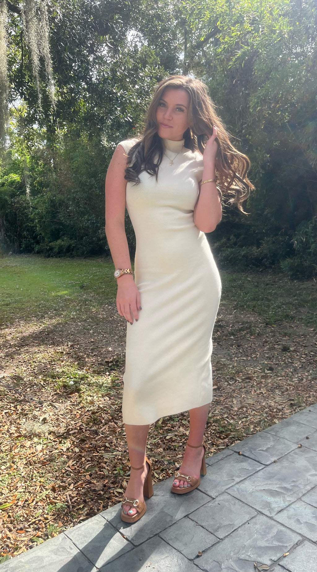 Mock Neck Sweater Midi Dress 