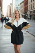 Blonde model front view - outdoor background