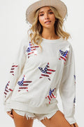 Patriotic Sequin Star Pullover Red White and Blue