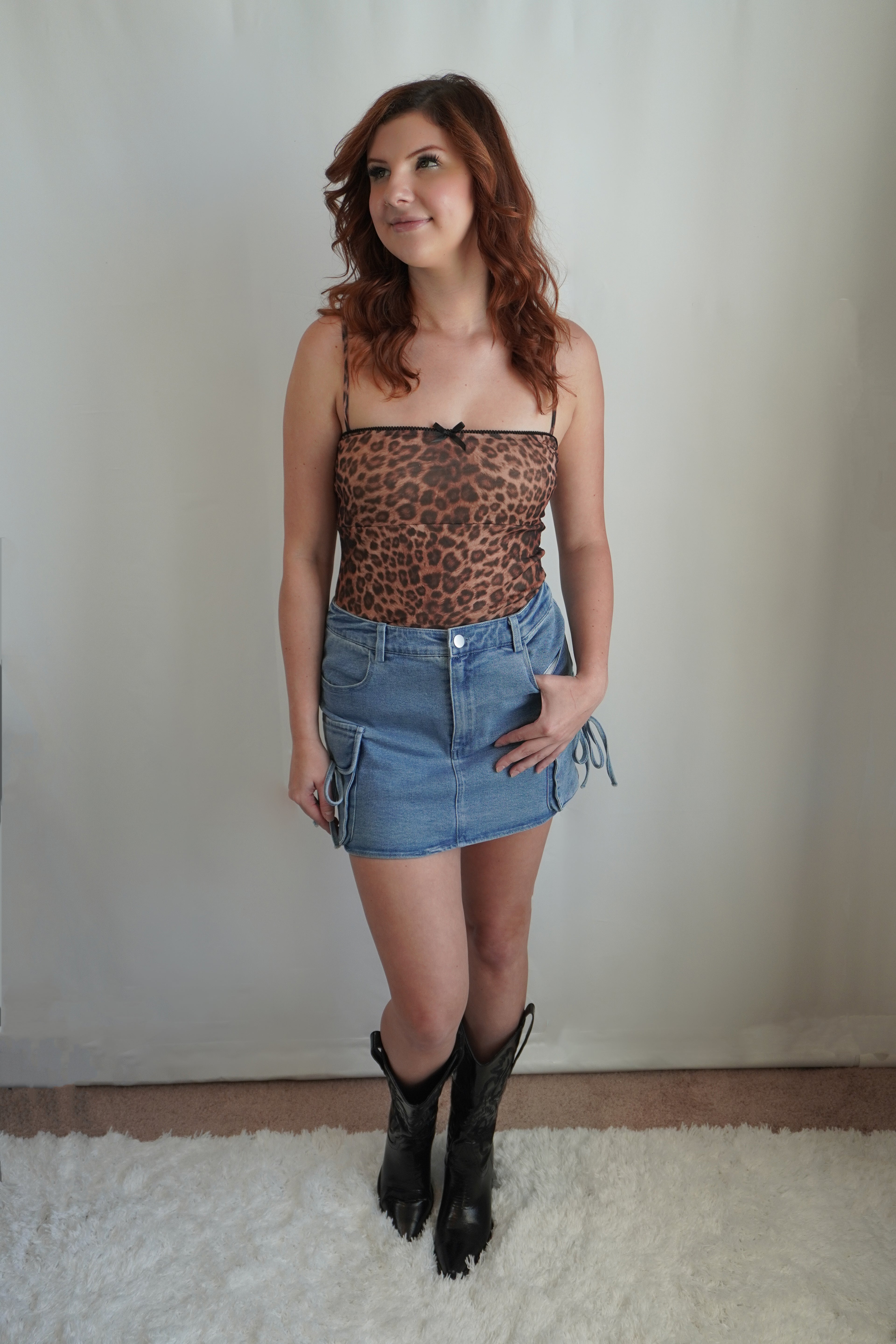 Women's cami tank top with leopard print and scalloped edge trim